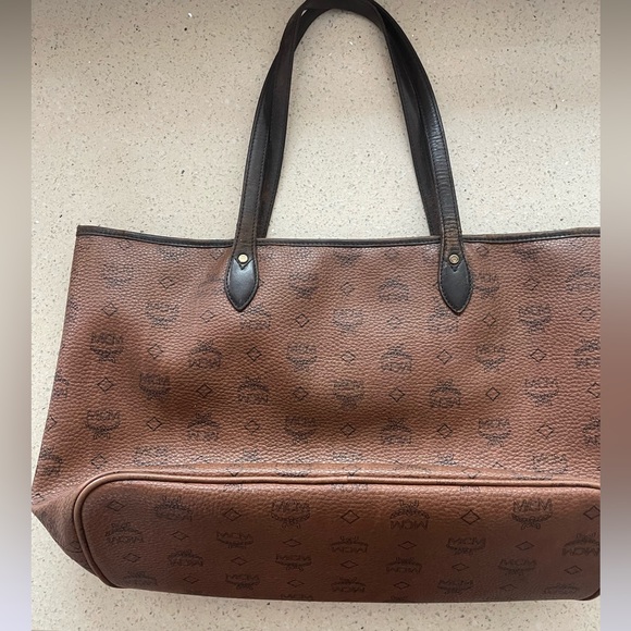 MCM brown stripe visetos top zipper tote bag - Picture 12 of 17